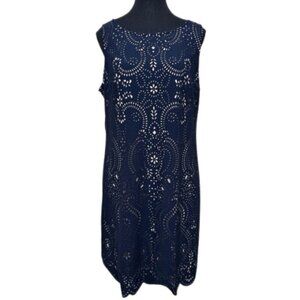 Eliza J Womens 12 Sleeveless Navy Lazer Cut Sheath Dress